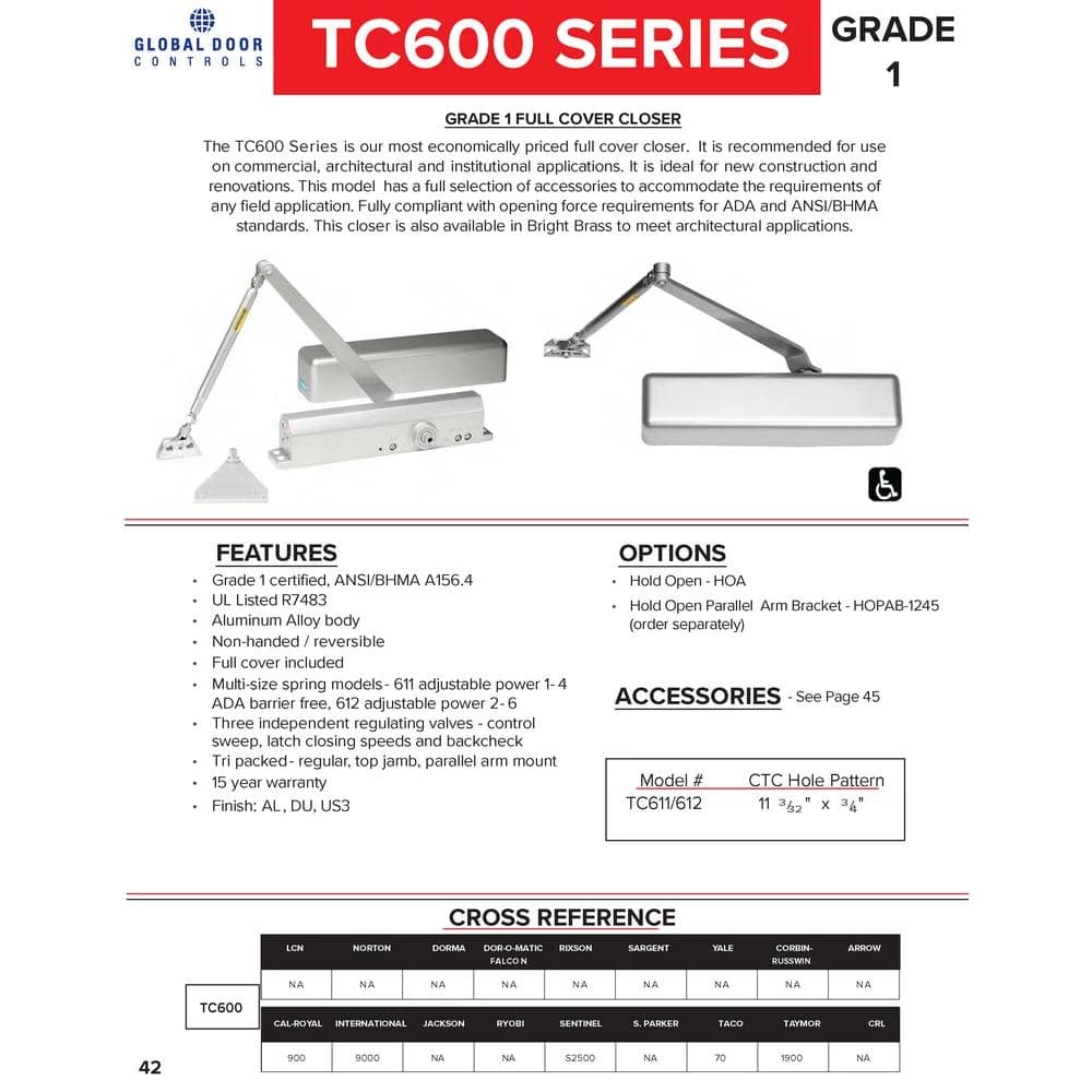 Global Door Controls Commercial Full Cover Door Closer in Duronotic with Adjustable Spring Tension - Sizes 2-6 9 Global Door Controls Commercial Full Cover Door Closer in Duronotic with Adjustable Spring Tension - Sizes 2-6 - Image 7