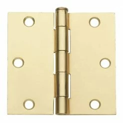 Global Door Controls 3.5 in. x 3.5 in. Satin Brass Plain Bearing Steel Hinge (Set of 2)