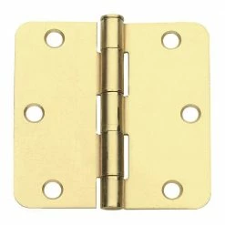 Global Door Controls 3 in. x 3 in. Satin Brass Plain Bearing Steel Hinge with 1/4 in. Radius (Set of 2)