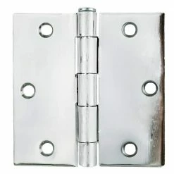 Global Door Controls 3.5 in. x 3.5 in. Bright Chrome Plain Bearing Steel Hinge (Set of 2)