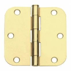 Global Door Controls 3.5 in. x 3.5 in. Satin Brass Plain Bearing Steel Hinge with 5/8 in. Radius (Set of 2)