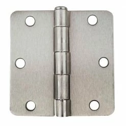 Global Door Controls 3.5 in. x 3.5 in. Satin Nickel Plain Bearing Steel Hinge with 1/4 in. Radius (Set of 2)