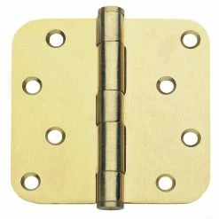 Global Door Controls 4 in. x 4 in. Satin Brass Plain Bearing Steel Hinge with 5/8 in. Radius (Set of 2)