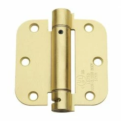 Global Door Controls 3.5 in. x 3.5 in. Satin Brass Steel Spring Hinge with 5/8 in. Radius (Set of 2)