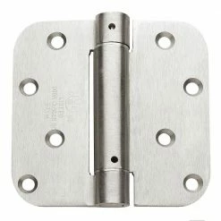 Global Door Controls 4.0 in. x 4.0 in. Satin Nickel Steel Spring Hinge with 5/8 in. Radius