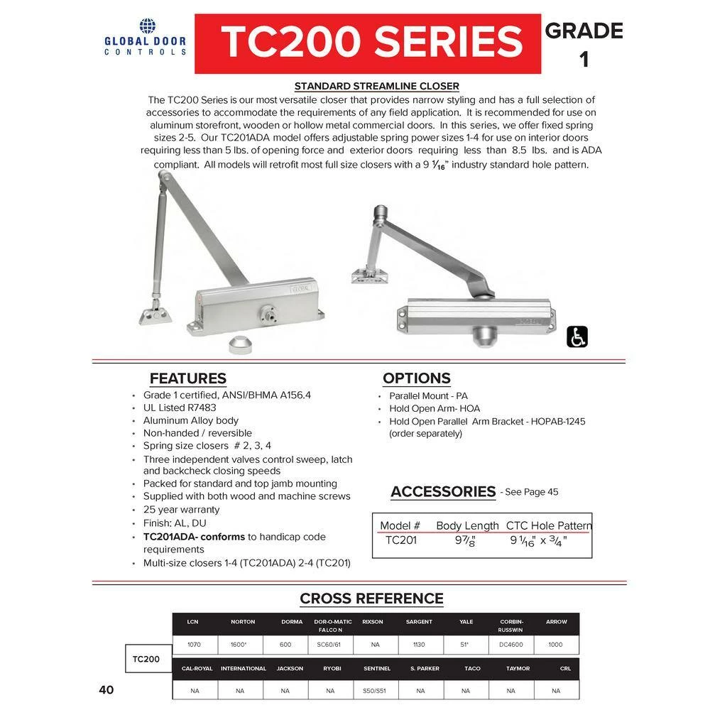 Global Door Controls Commercial ADA Door Closer in Aluminum with Adjustable Spring Tension - Sizes 1-4 10 Global Door Controls Commercial ADA Door Closer in Aluminum with Adjustable Spring Tension - Sizes 1-4 - Image 8