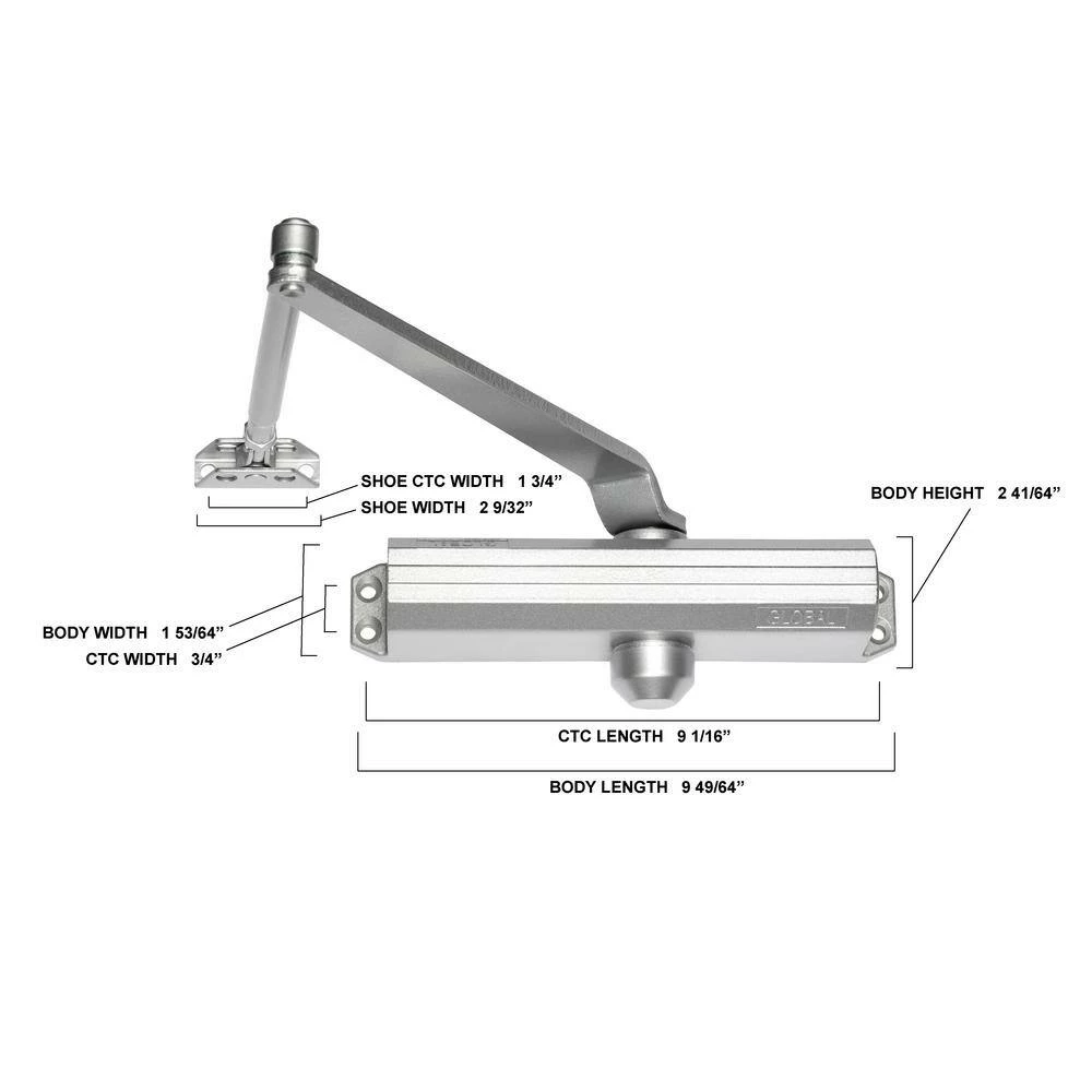 Global Door Controls Commercial Door Closer in Aluminum with Backcheck - Size 5 7 Global Door Controls Commercial Door Closer in Aluminum with Backcheck - Size 5 - Image 5
