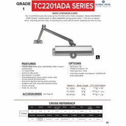 Global Door Controls Commercial ADA Door Closer in Aluminum with Adjustable Spring Tension - Sizes 1-4 -Global Door Controls Shop metallics global door controls door closers tc2201ada al d4 1000