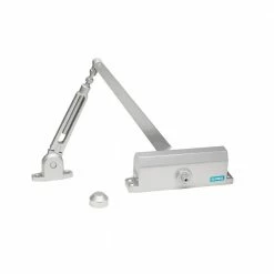 Global Door Controls Commercial Door Closer with Hold Open Arm in Aluminum - Size 3