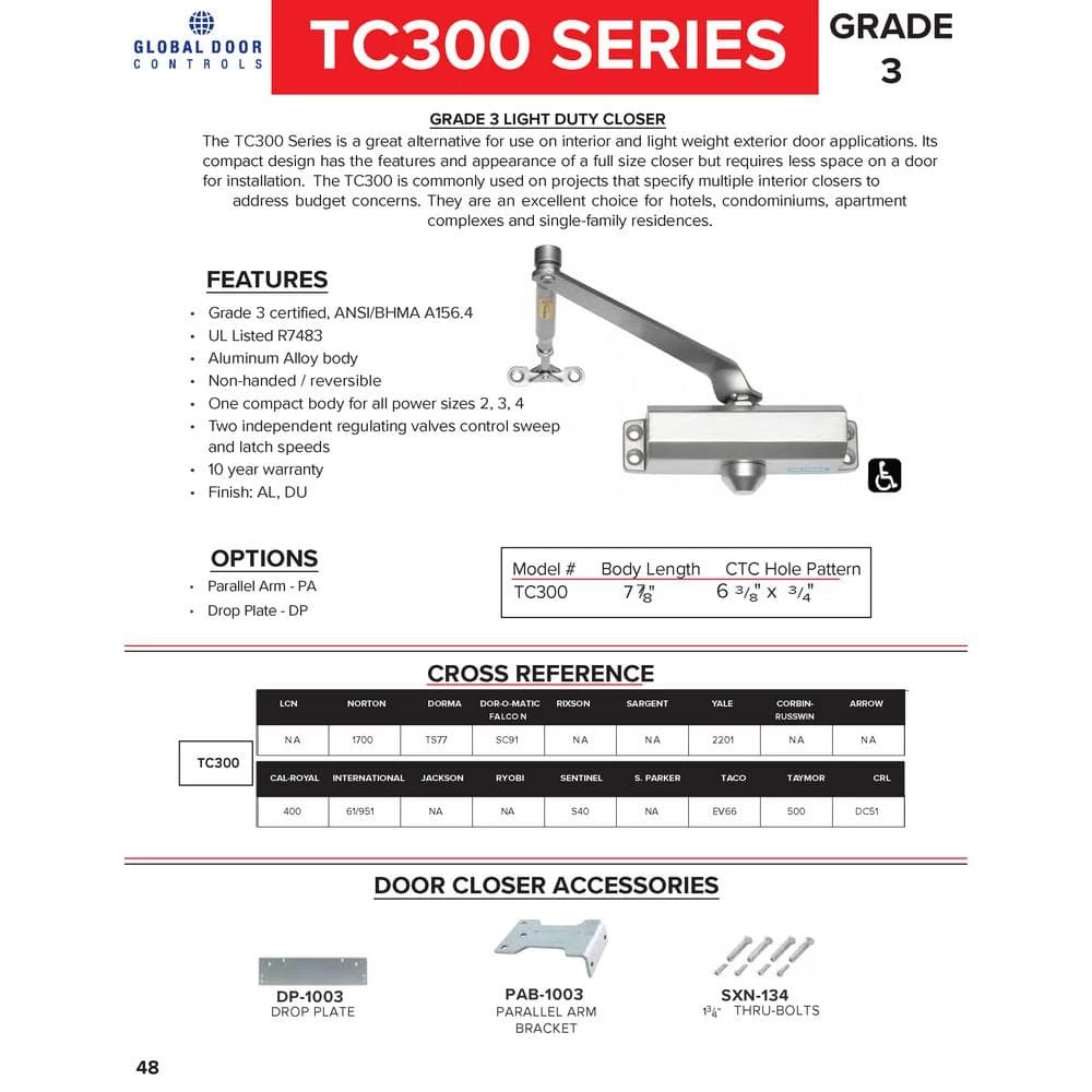 Global Door Controls Residential/Light Duty Commercial Door Closer with Parallel Arm Bracket in Aluminum - Size 2 6 Global Door Controls Residential/Light Duty Commercial Door Closer with Parallel Arm Bracket in Aluminum - Size 2 - Image 4