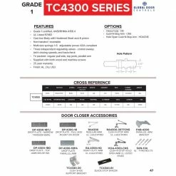 Global Door Controls Heavy Duty ADA Commercial Door Closer with Cush-N-Stop Arm in Aluminum - Sizes 1-6 -Global Door Controls Shop metallics global door controls door closers tc4300cns al d4 1000